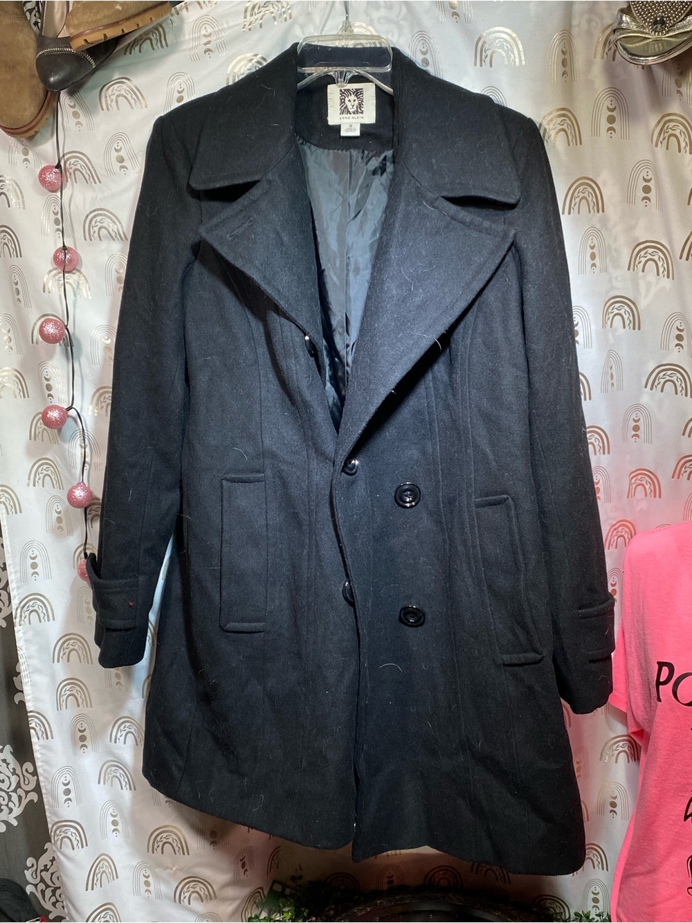 Anne Klein Black Coat with Lion Logo Label